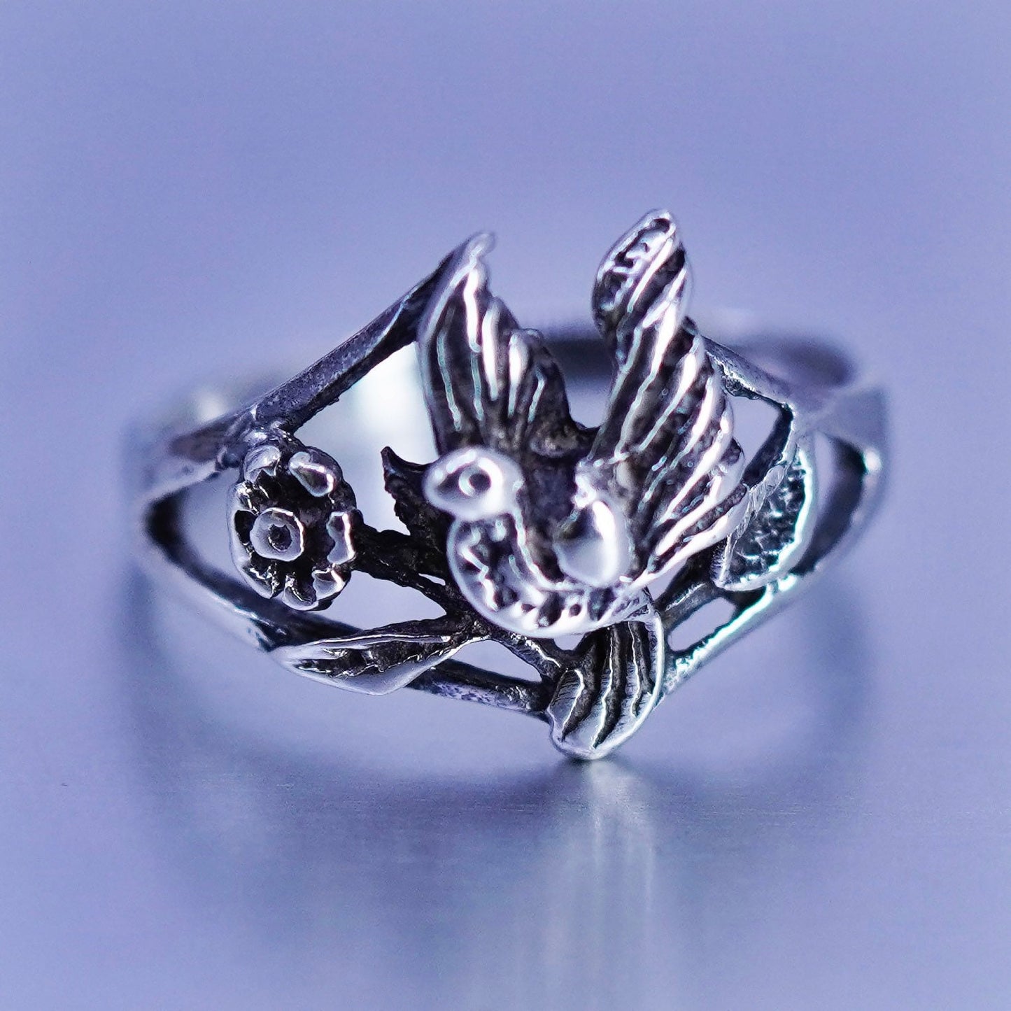 Size 7.5, southwestern Sterling 925 silver handmade ring, filigree bird band