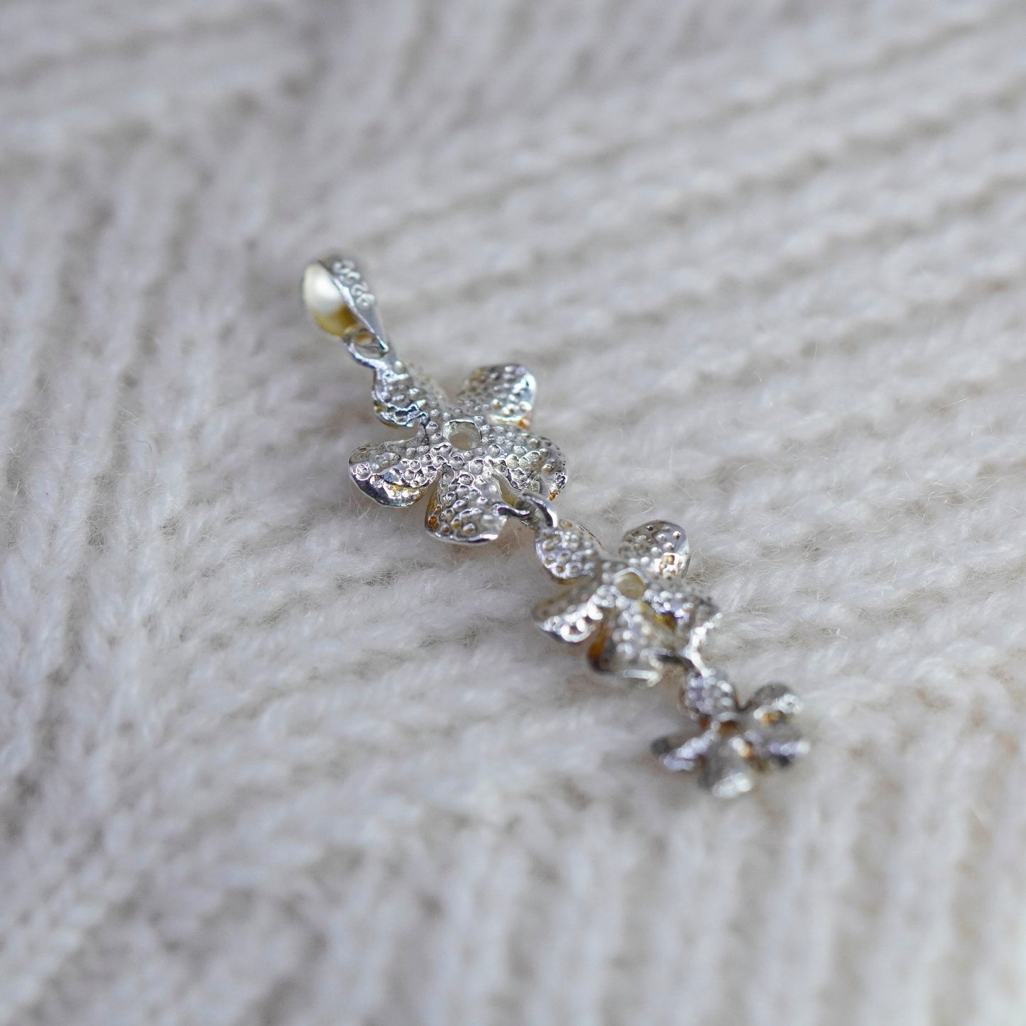 Vintage Sterling silver handmade earrings, 925 plumeria flower with cz
