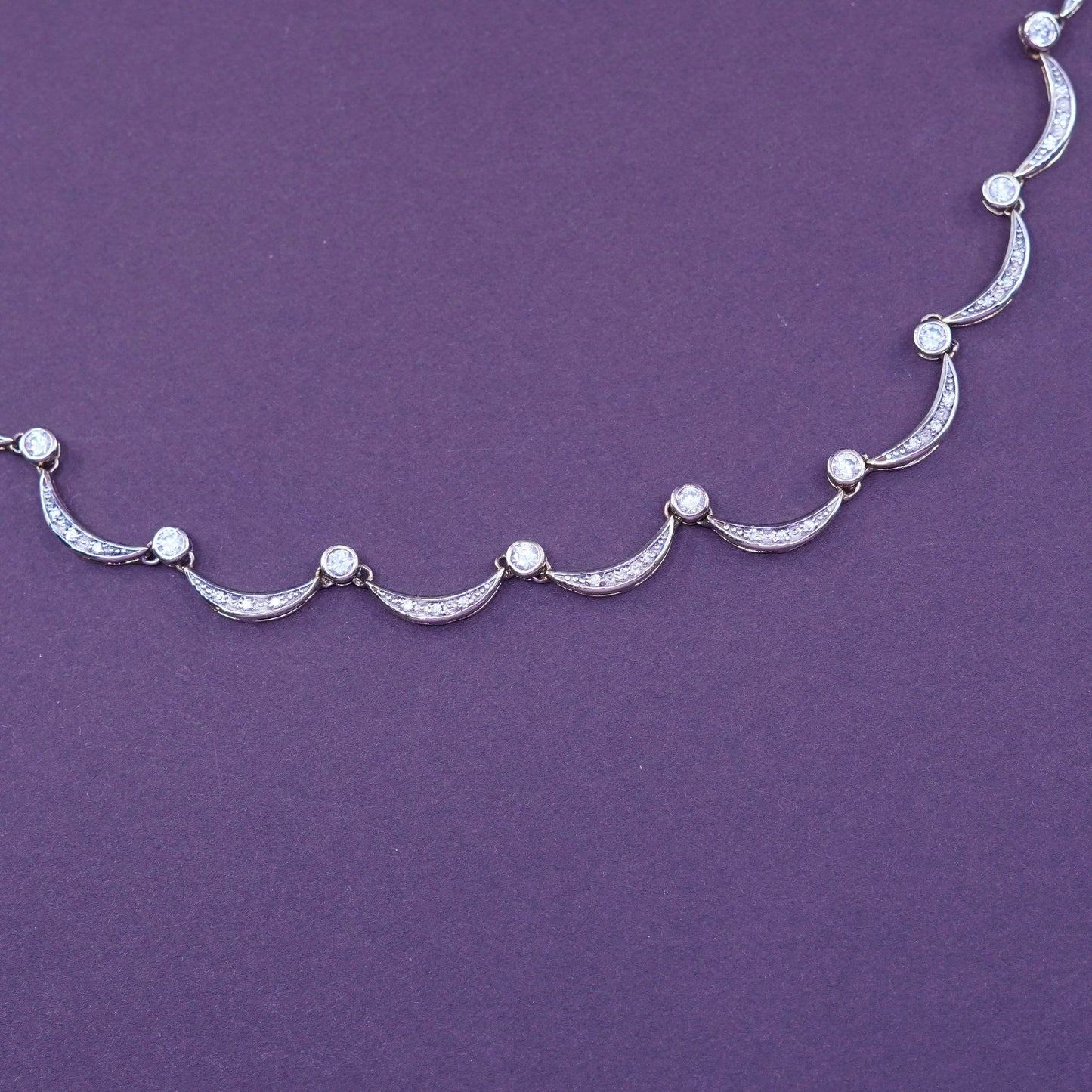 18”, vermeil gold filled sterling 925 silver tennis necklace, moon chain w/ cz