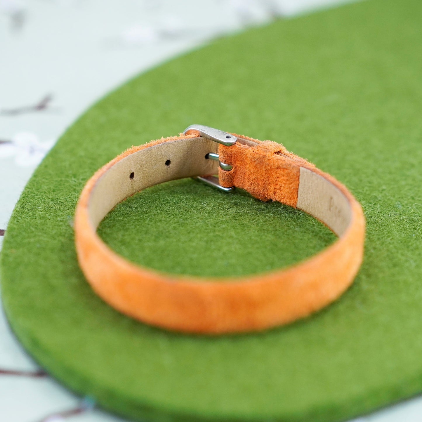 6.25”, prerogatives orange suede leather bracelet sterling 925 silver clasp
