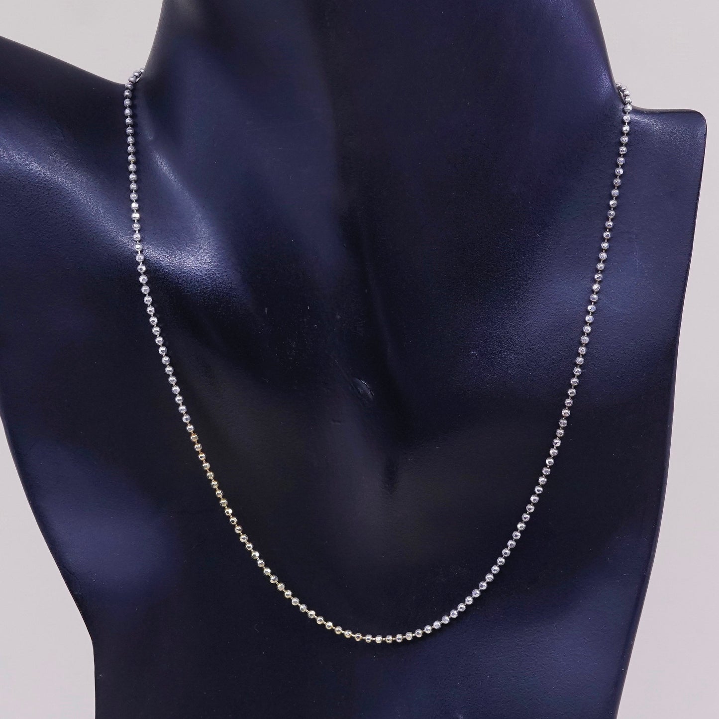 16”, 1mm, Vintage sterling silver beads chain, Italy made 925 silver necklace
