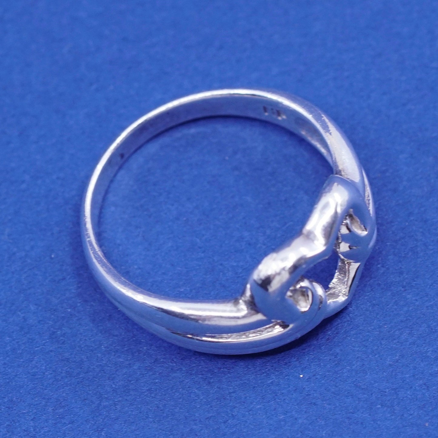 Size 7.25, vintage sterling silver handmade ring, 925 filigree heart band