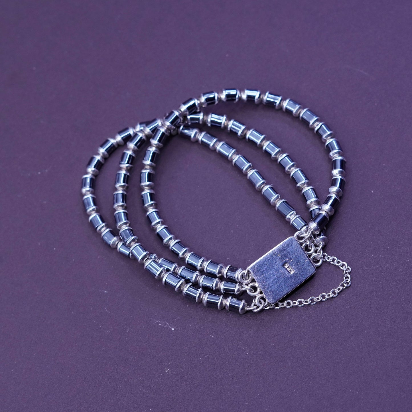 7” sterling 925 silver handmade multi strands bracelet with hematite beads