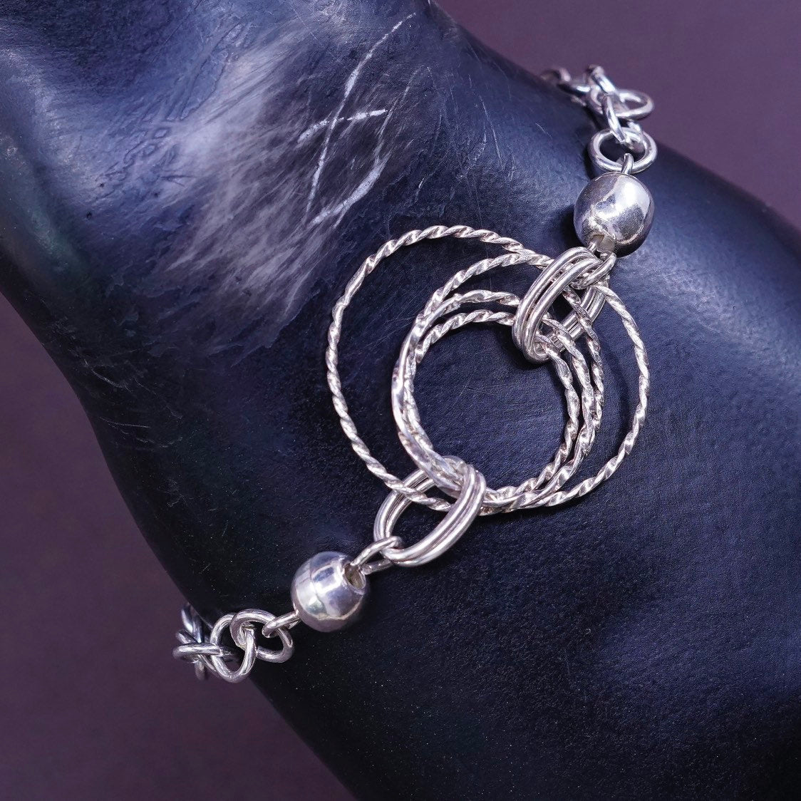 6.75", 5mm, Sterling silver handmade charm bracelet, 925 bold circle chain