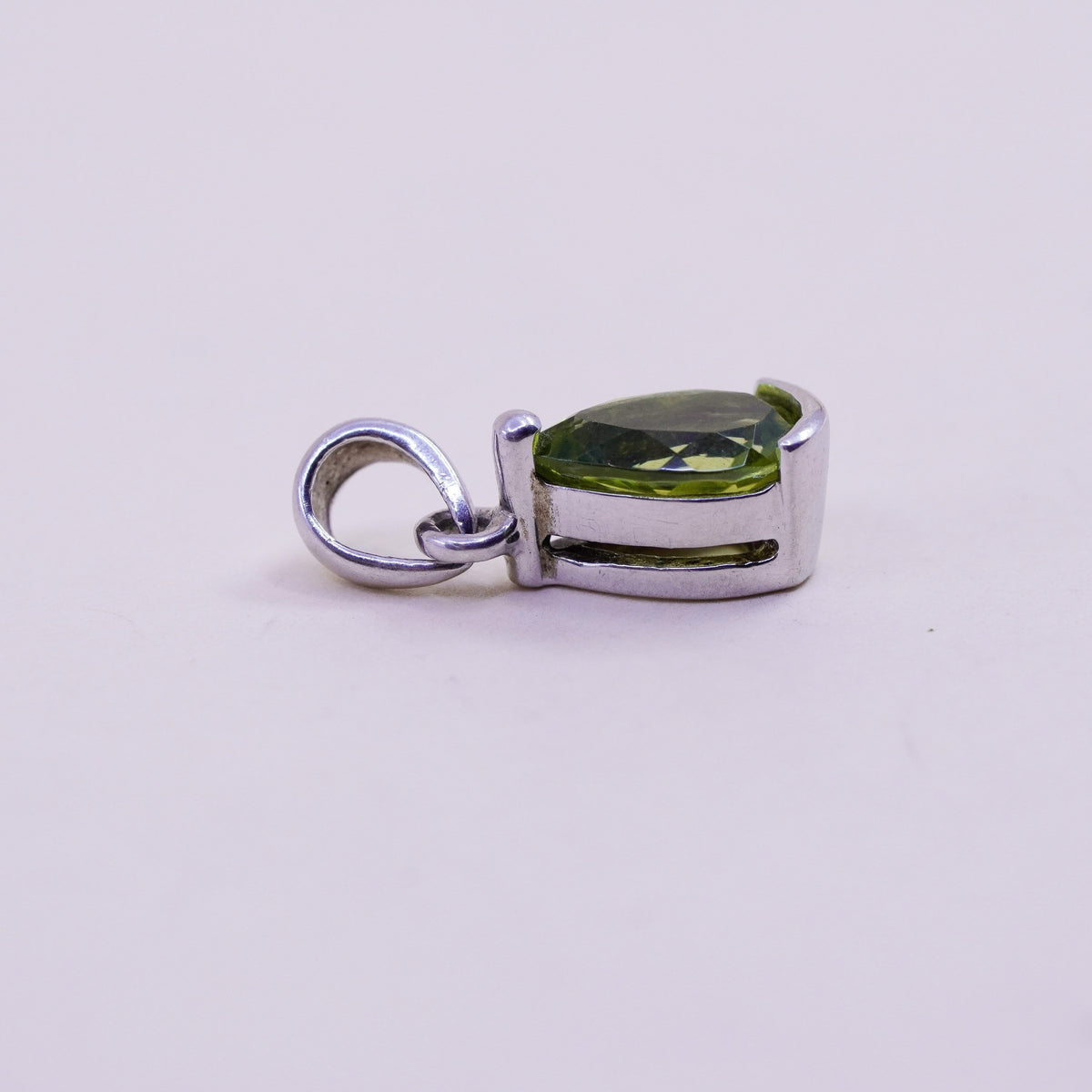 Vintage handmade Sterling 925 silver angel pendant with teardrop peridot