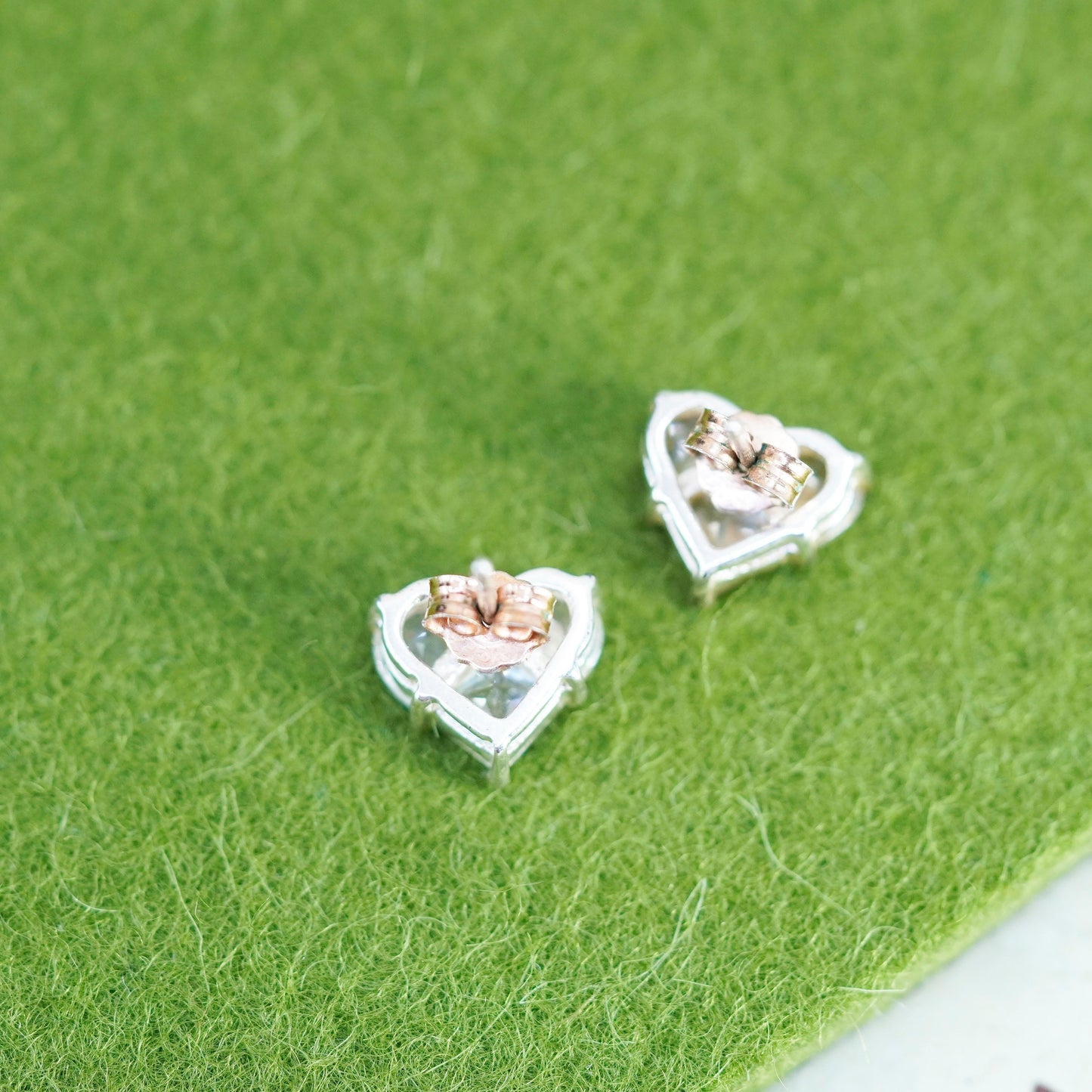 Vintage sterling silver cz studs, fashion minimalist 925 heart earrings