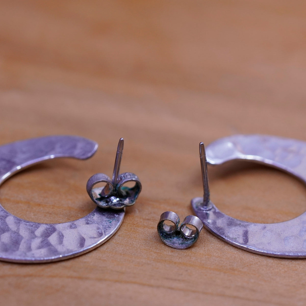 Vintage Sterling silver handmade earrings 925 hammered textured studs