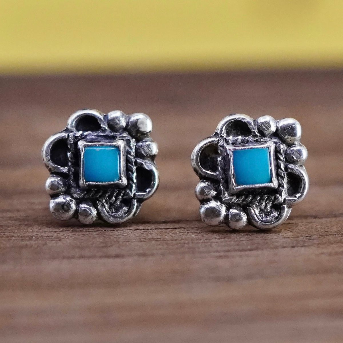 Sterling silver handmade earrings, southwestern 925 studs with turquoise studs