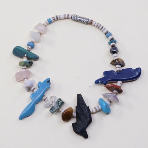 6.25”, Vtg Handmade Southwestern Bracelet, Bead Chain W/ Turquoise Bird