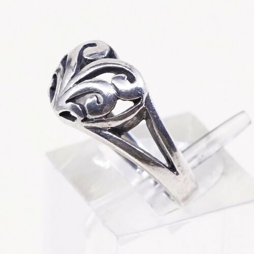 Size 6, Vtg Sterling Silver Handmade Ring, 925 Silver Band W/ Filigree Heart
