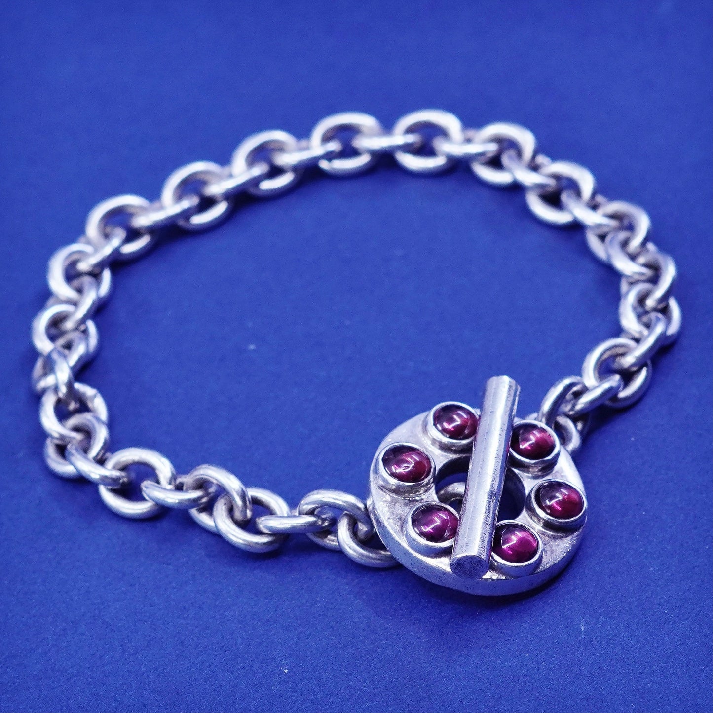 6.74”, Designer ZIA Indonesia Sterling 925 Silver Toggle Bracelet, circle chain