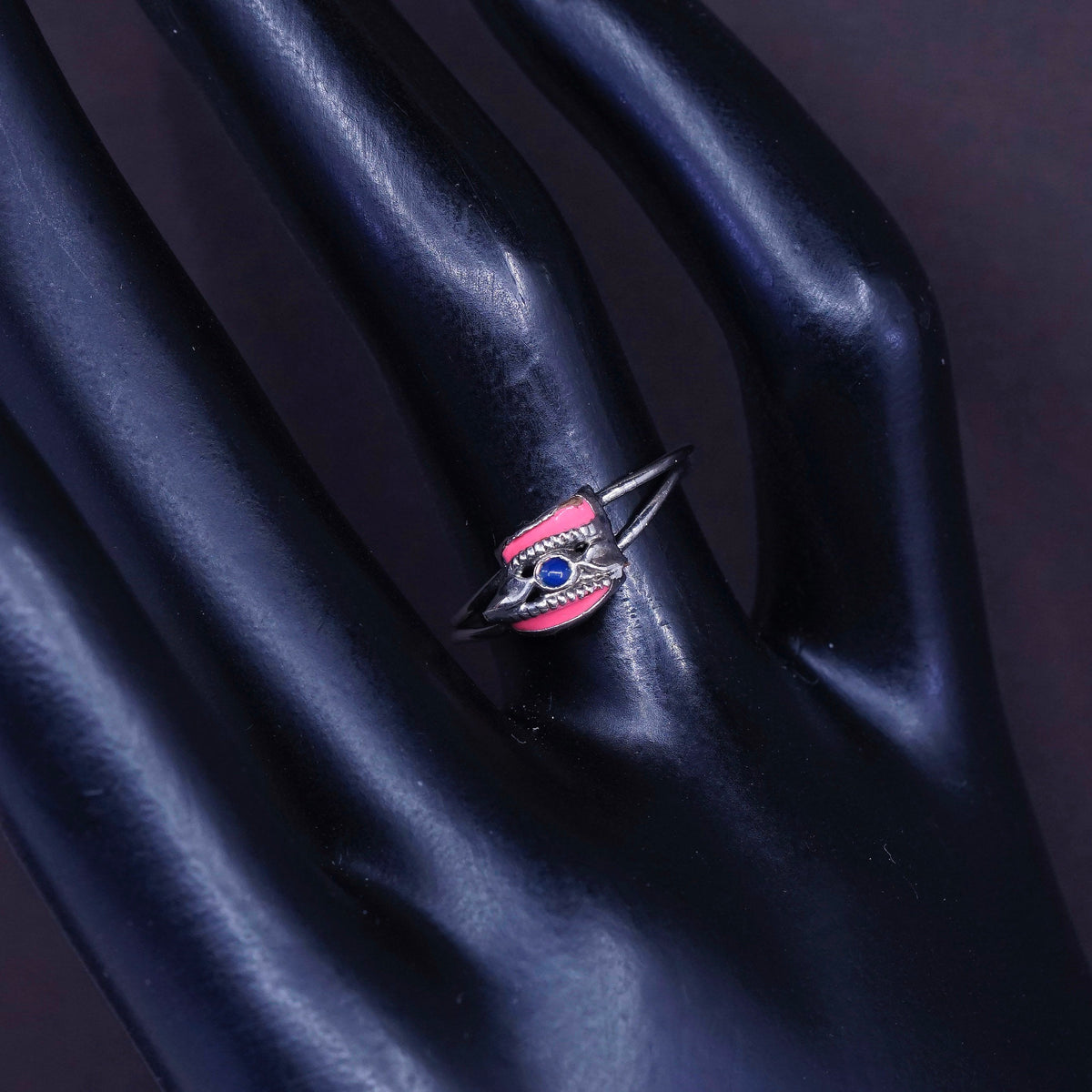 Size 5, vintage Sterling 925 silver pink enamel handmade ring, silver tested