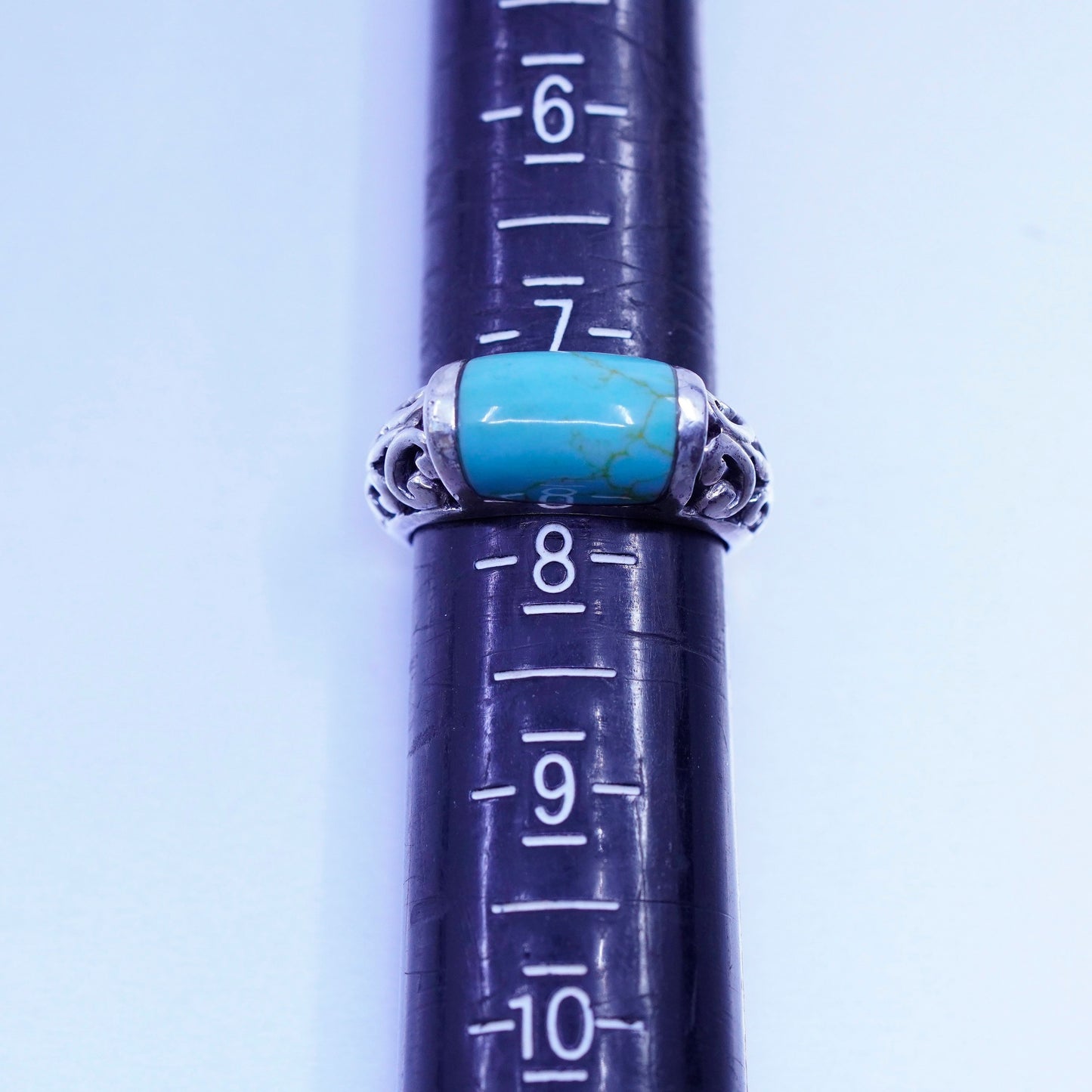 Size 7.25, southwestern Sterling 925 silver handmade filigree ring turquoise
