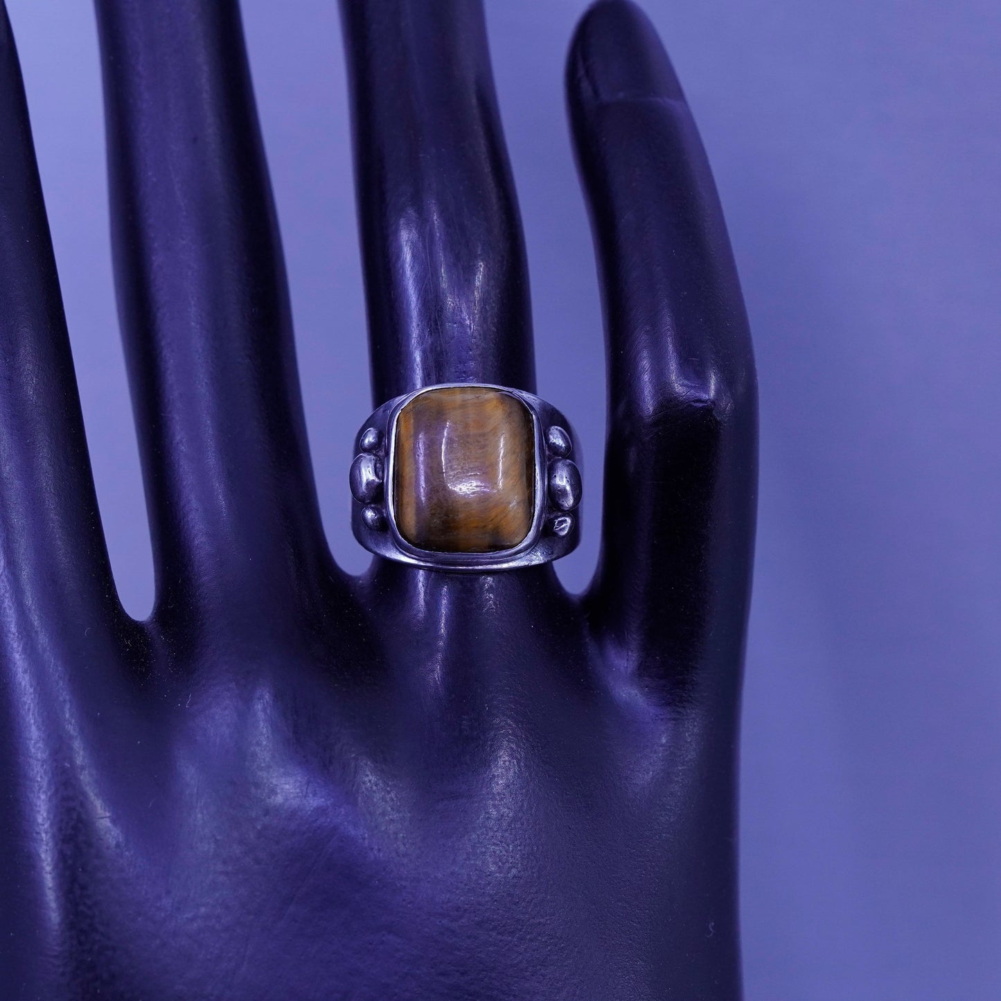 Size 6.75, vintage Sterling 925 silver handmade ring with golden tiger eye