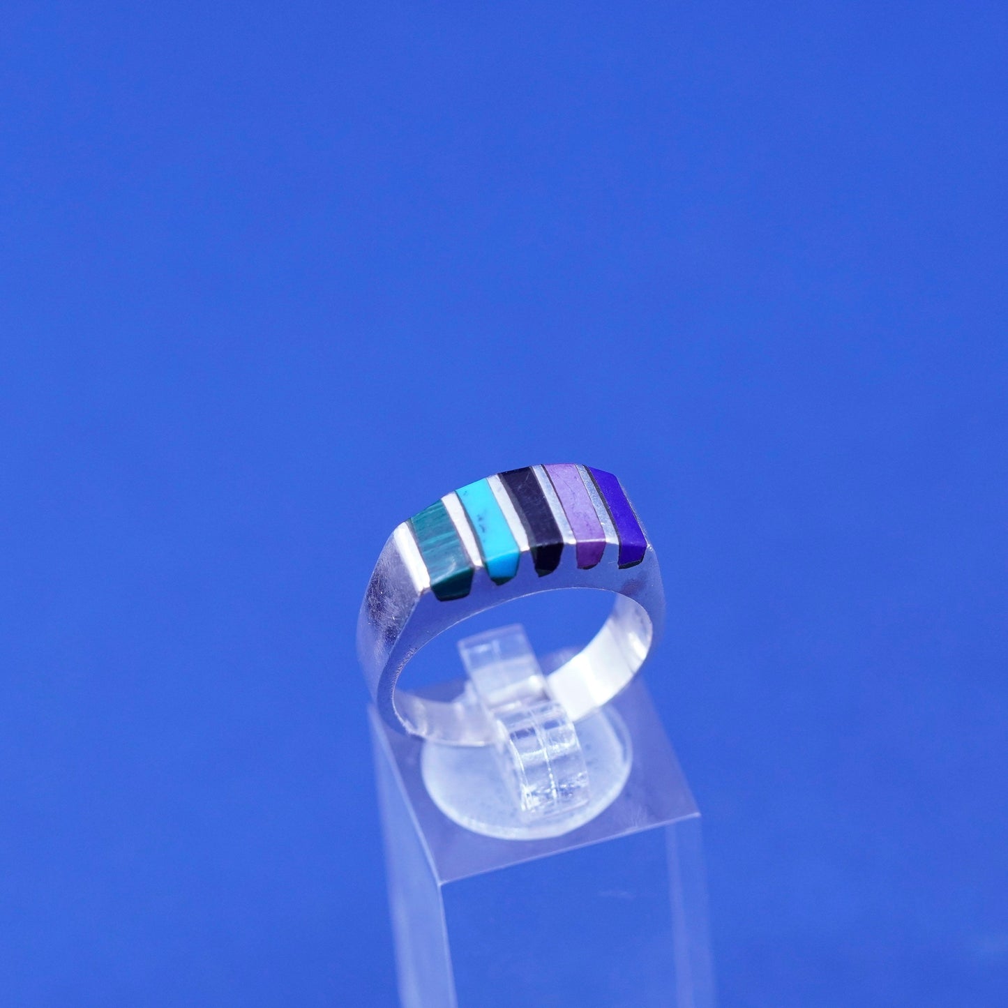 Size 9.25, sterling silver handmade ring, 925 band w/ sodalite turquoise agate