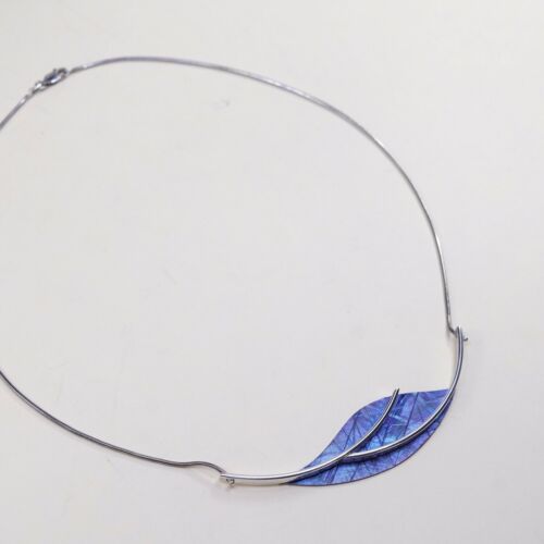 16” Handmade Modern Sterling 925 Silver Necklace Snake W/ Hyacinth Leaf Pendent