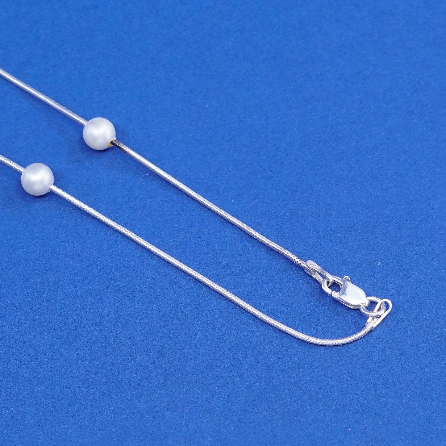 16”, vintage Sterling silver handmade necklace, 925 snake chain with pearl bead