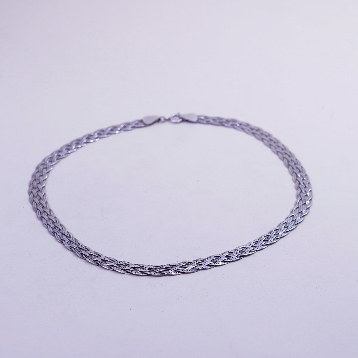 16”, Vintage sterling silver necklace, 925 woven braided herringbone link chain
