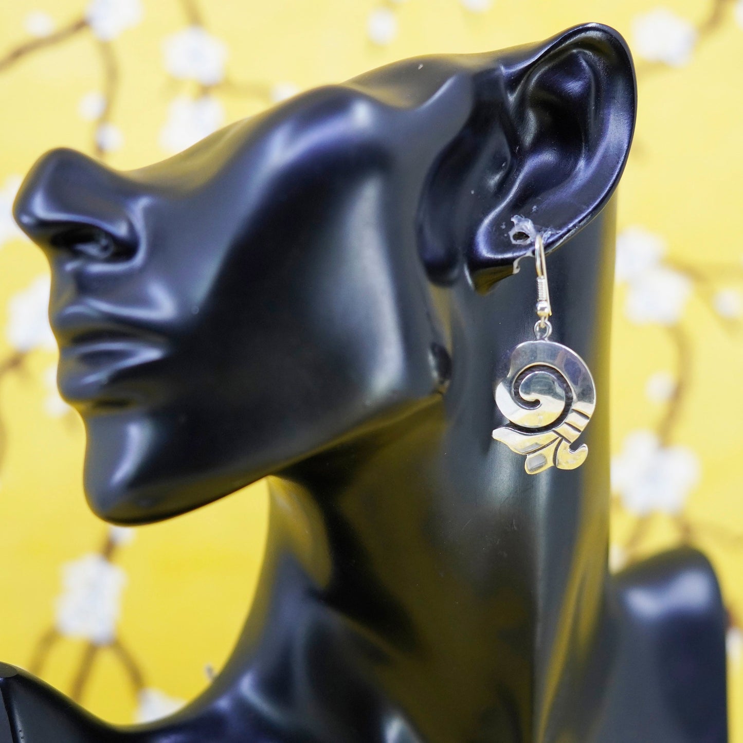 Vintage Sterling 925 silver handmade earrings with swirly dangle