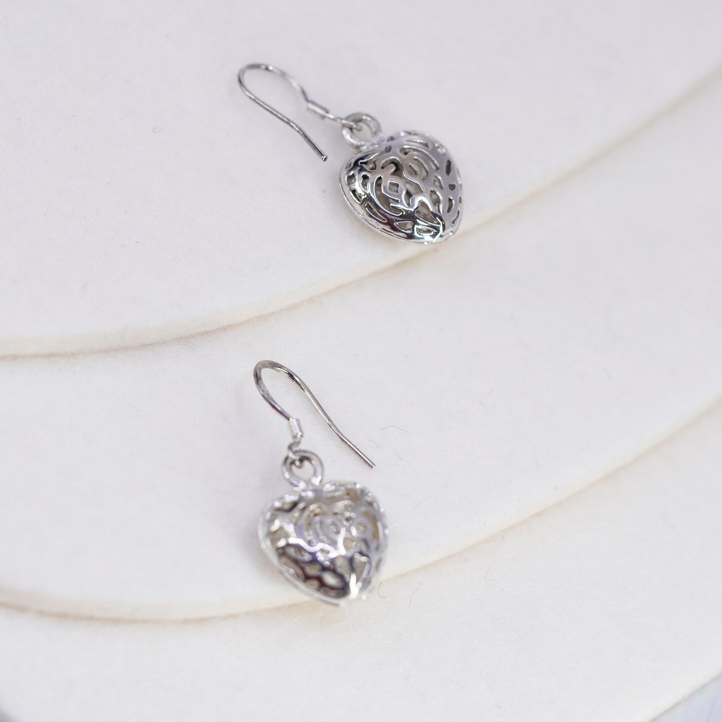 Vintage Sterling 925 silver filigree heart earrings