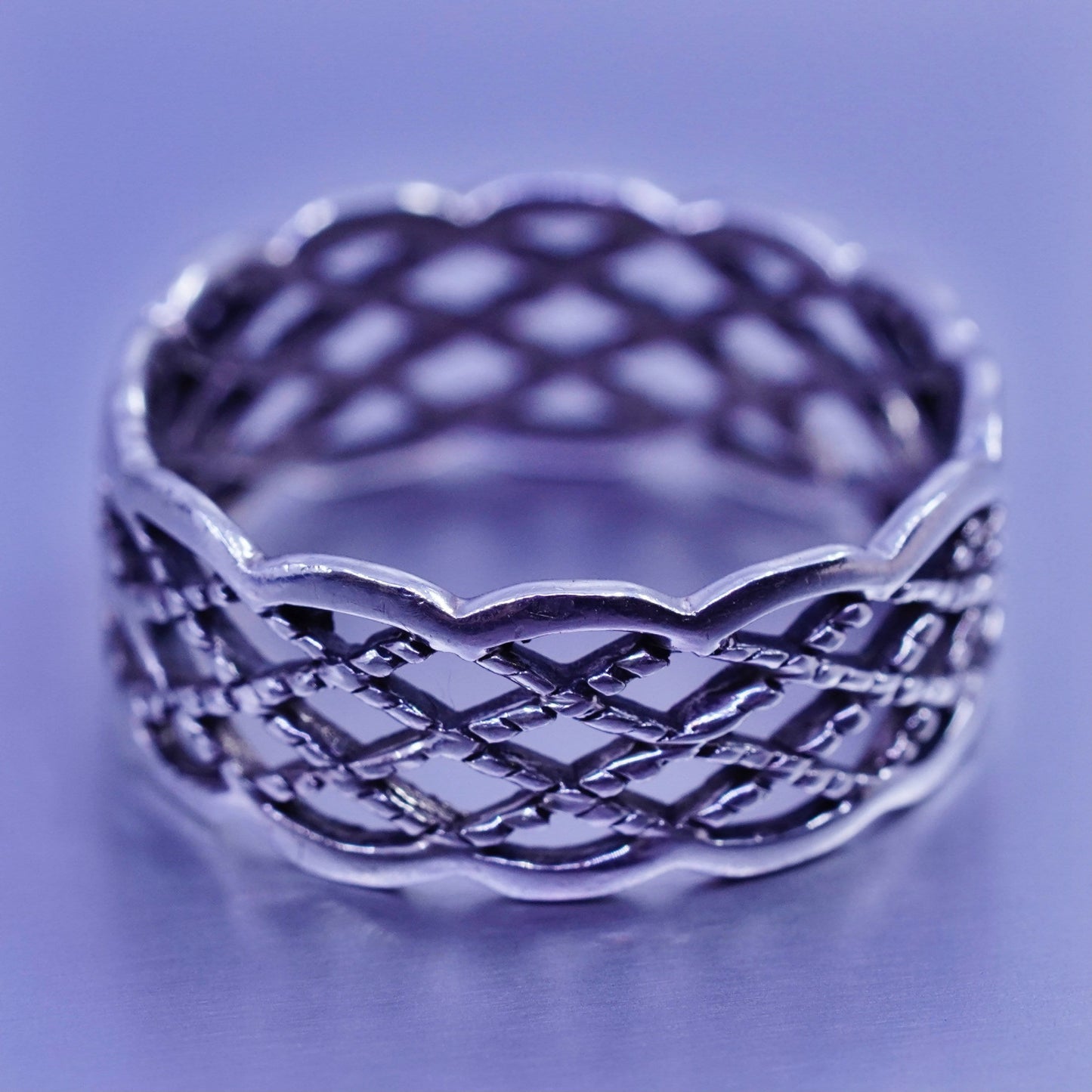 Size 7.5, vintage Sterling 925 silver handmade ring, filigree band