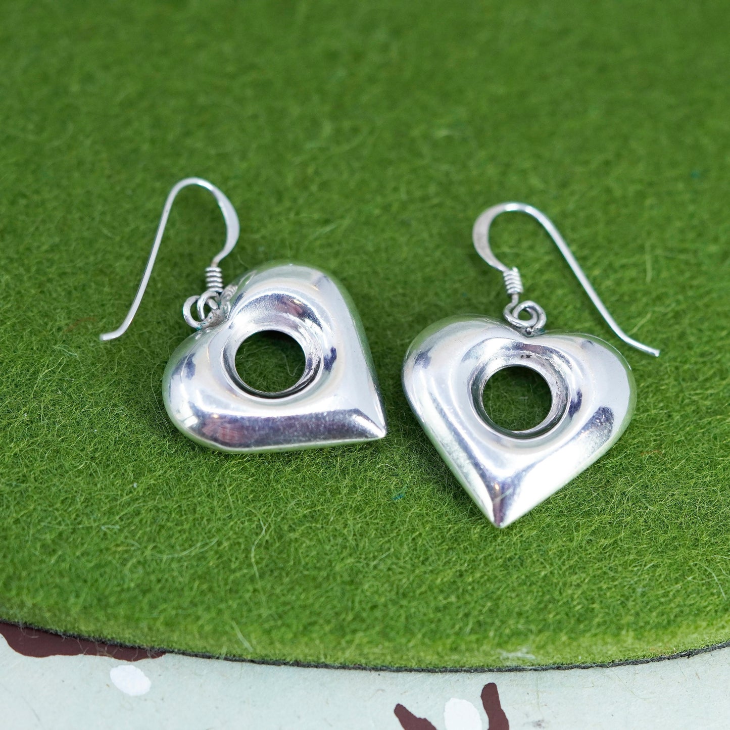 Vintage Mexico Sterling 925 silver handmade earrings heart drops