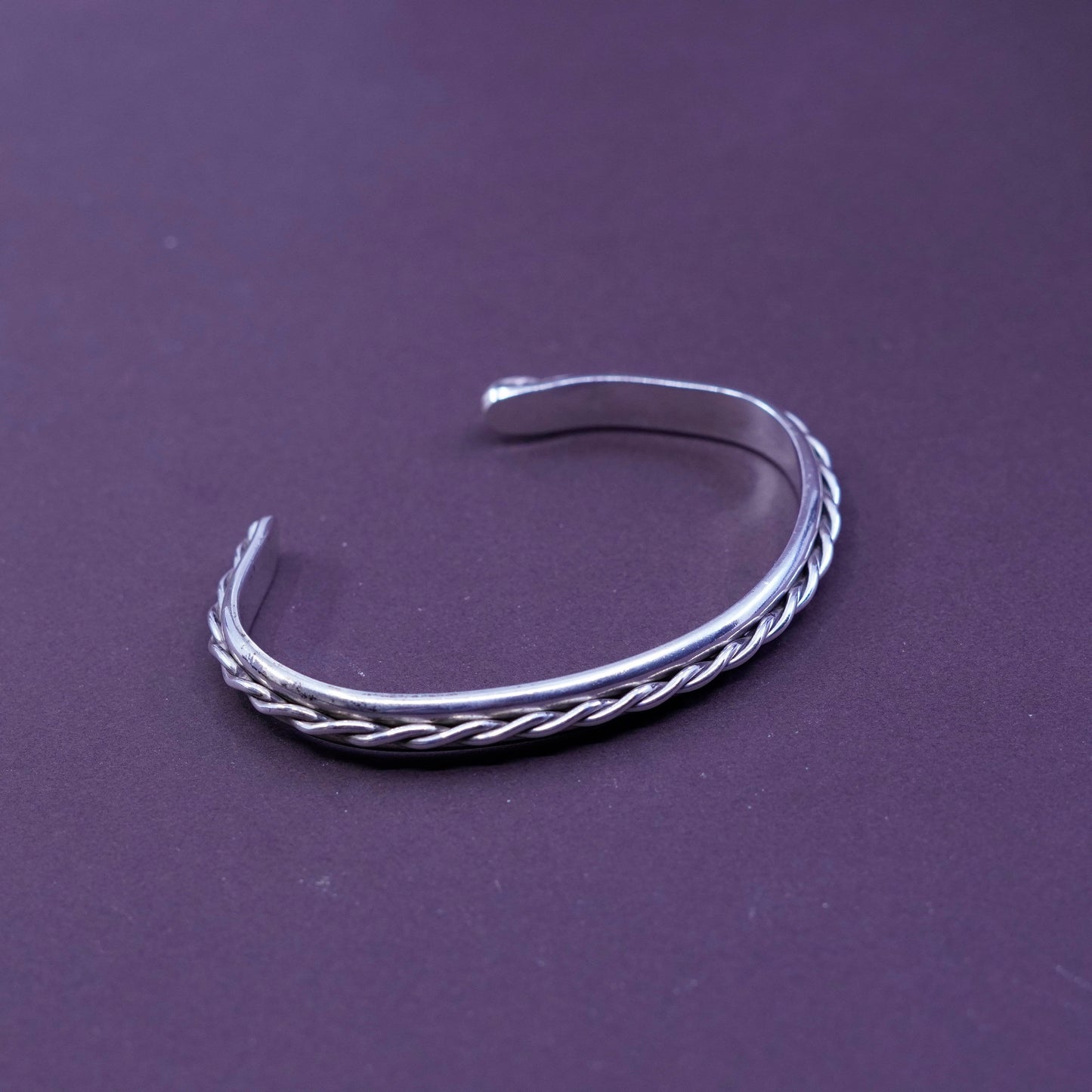 7”, Sterling silver handmade bracelet, southwestern 925 cuff with cable rope