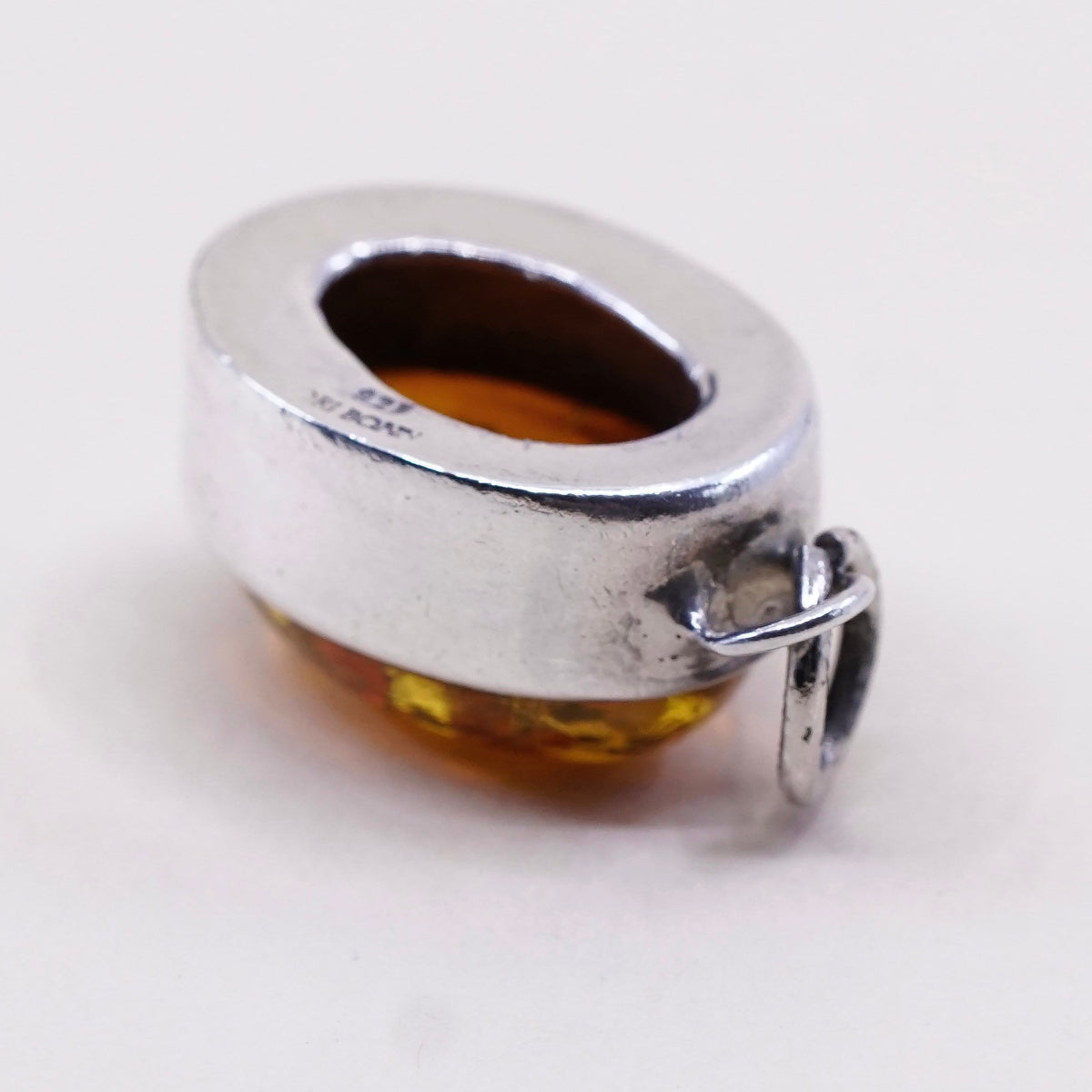 Vintage Lori Bonn sterling 925 silver handmade pendant with oval amber