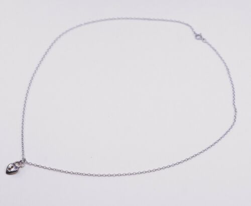 18” 1mm Vtg 925 Sterling 925 Silver Circle chain necklace W/ Heart Lock Pendant