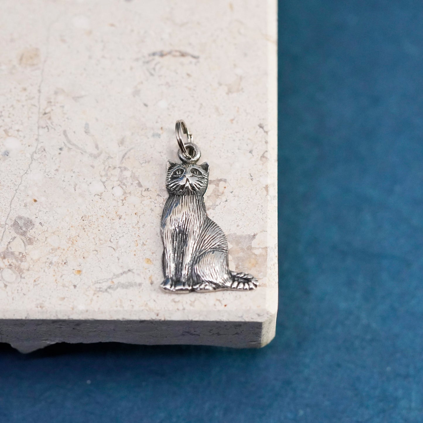 Vintage Sterling silver Handmade pendant, 925 kitty cat charm