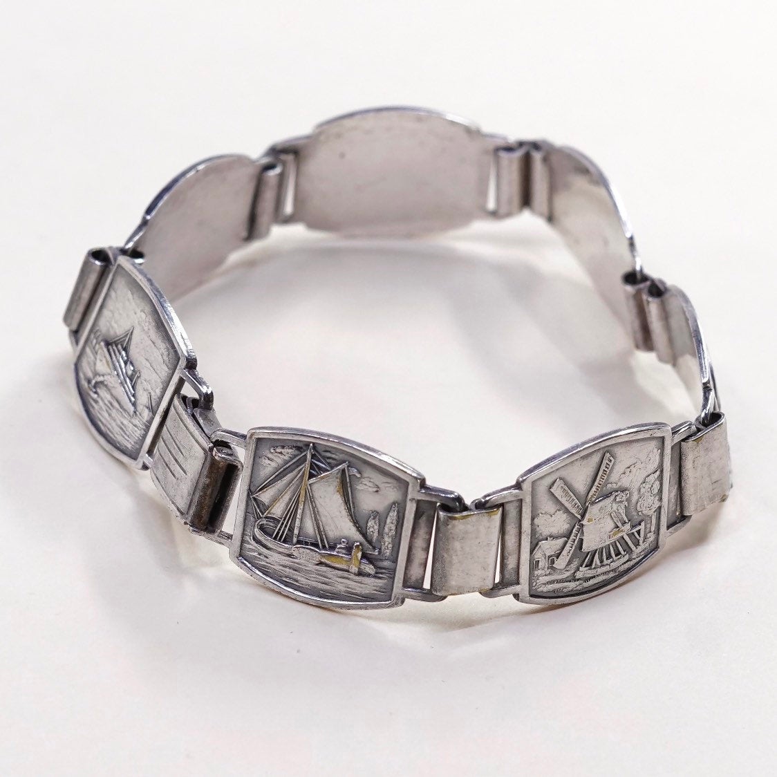 7", Vtg schonenberg U handmade sterling silver Souvenir bracelet, 925 bracelet
