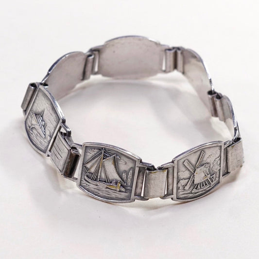 7", Vtg schonenberg U handmade sterling silver Souvenir bracelet, 925 bracelet