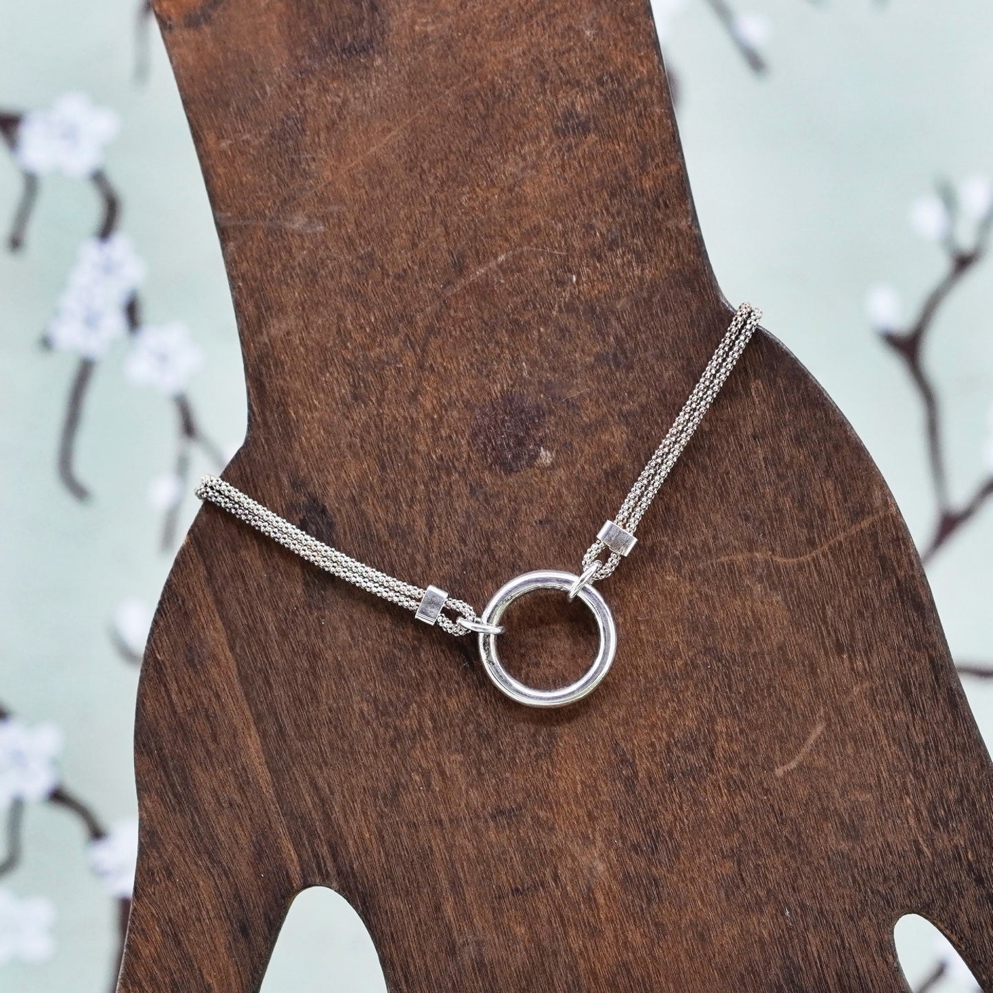 6+1”, Dyadema multi strands sterling silver bracelet popcorn chain circle charm