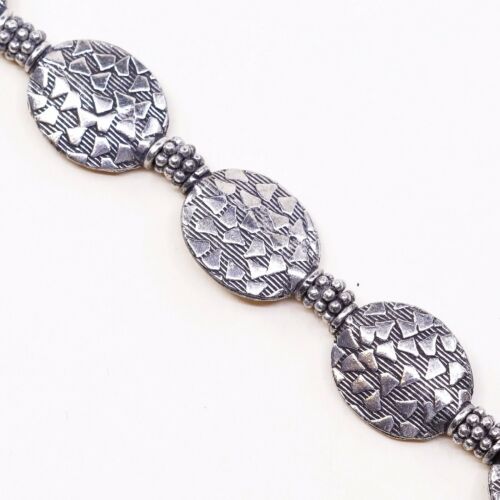 7” Vintage Sterling Silver Handmade Bracelet, 925 Flatten Oval Charms