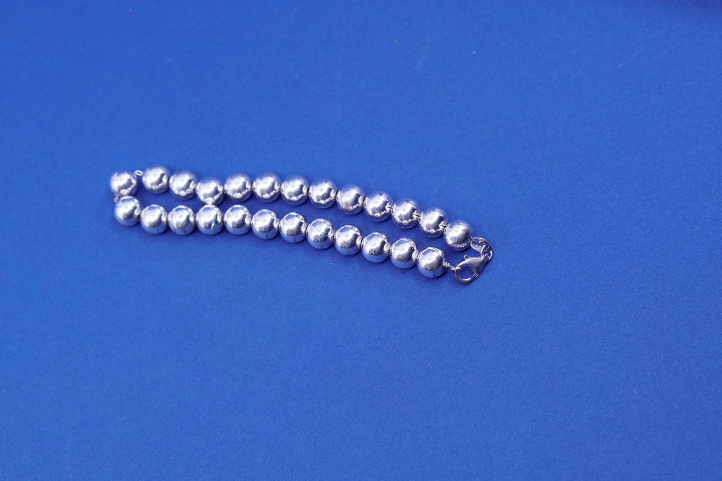 8”, 8mm, vintage Sterling silver handmade chain, 925 beads bracelet