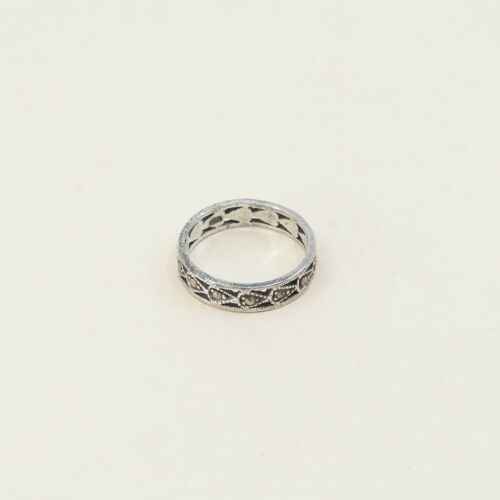 Size 7.75, Vtg Sterling Silver Handmade Ring, 925 Silver Band W/ Marcasite