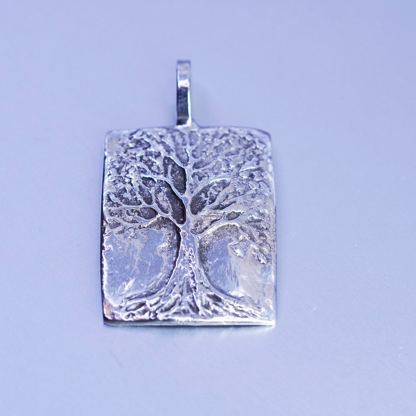 antique sterling 925 silver handmade relief tree pendant
