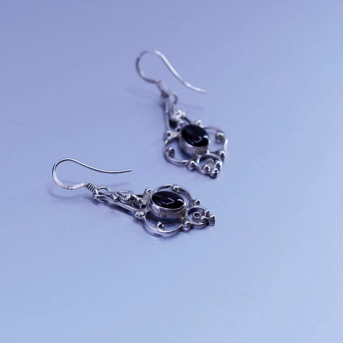 Vintage Sterling 925 silver handmade earrings with black onyx and beads