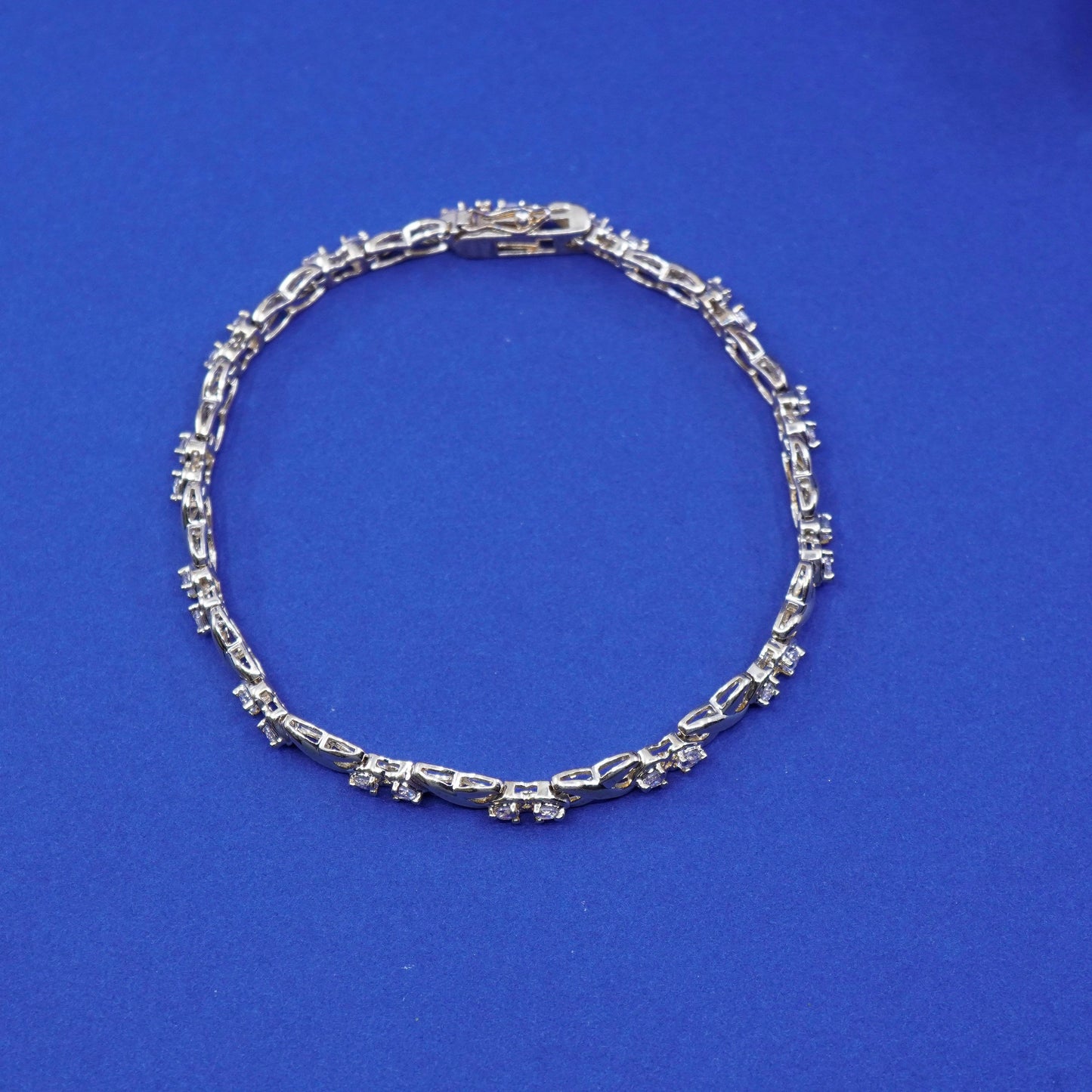 7.75”, vermeil, gold over sterling 925 silver tennis bracelet with heart Cz
