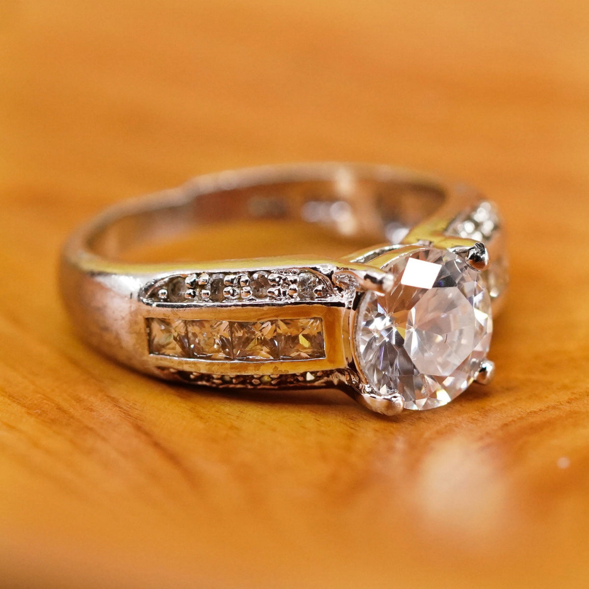 Size 11, vintage Sterling 925 silver anniversary ring with clear cz