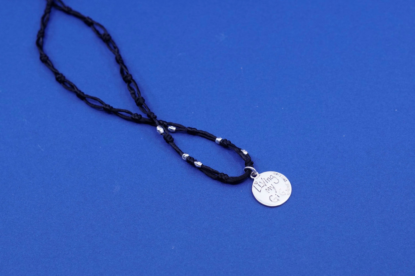 24”, vintage Sterling silver handmade necklace, black chain with sun pendant