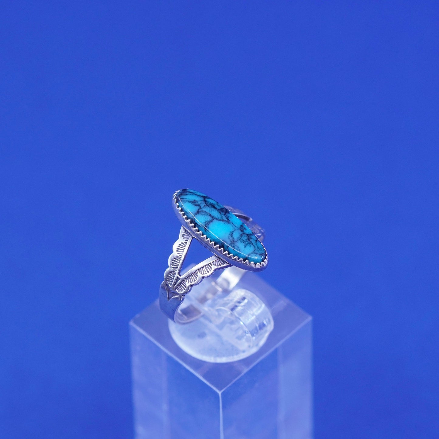 Size 6.5, Sterling silver ring with spiderwebbed turquoise, Native American