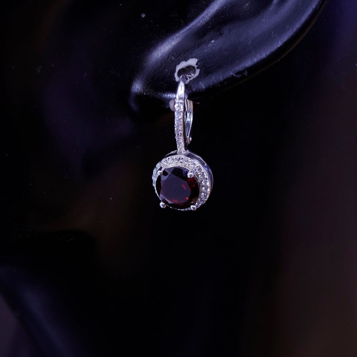 Sterling 925 silver handmade earrings, fashion with ruby and Cz around dangles