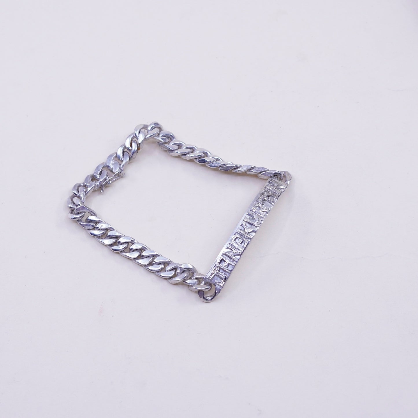 7.5”, Sterling silver handmade bracelet, 925 curb chain name tag jane kurtin