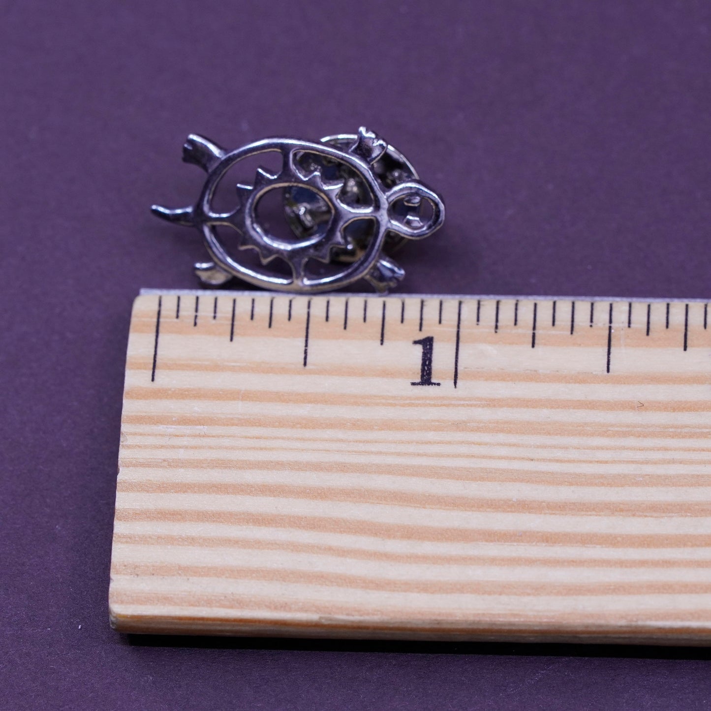 Vintage handmade sterling 925 silver turtle brooch pin