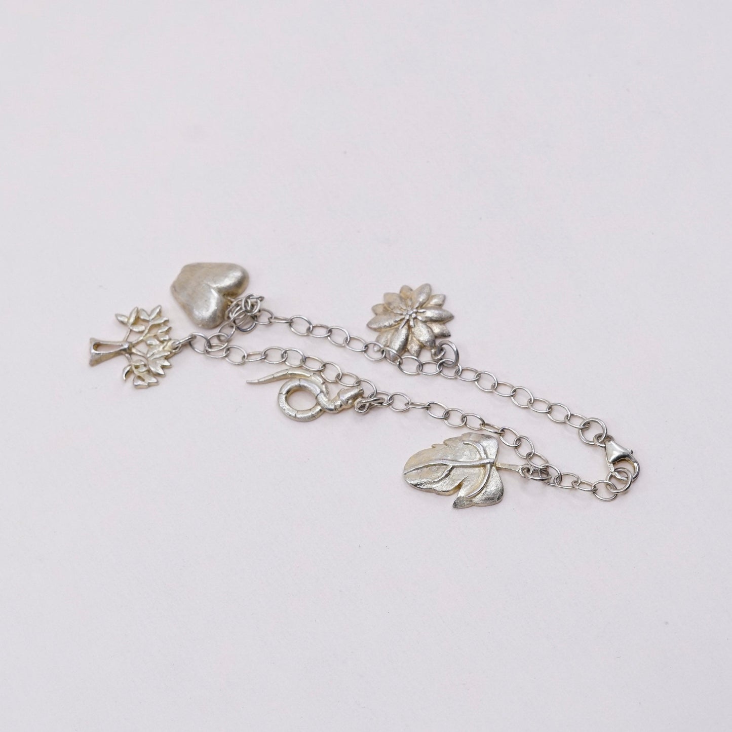 7.5”, vermeil gold over sterling silver bracelet, 925 chain w/ snake tree apple