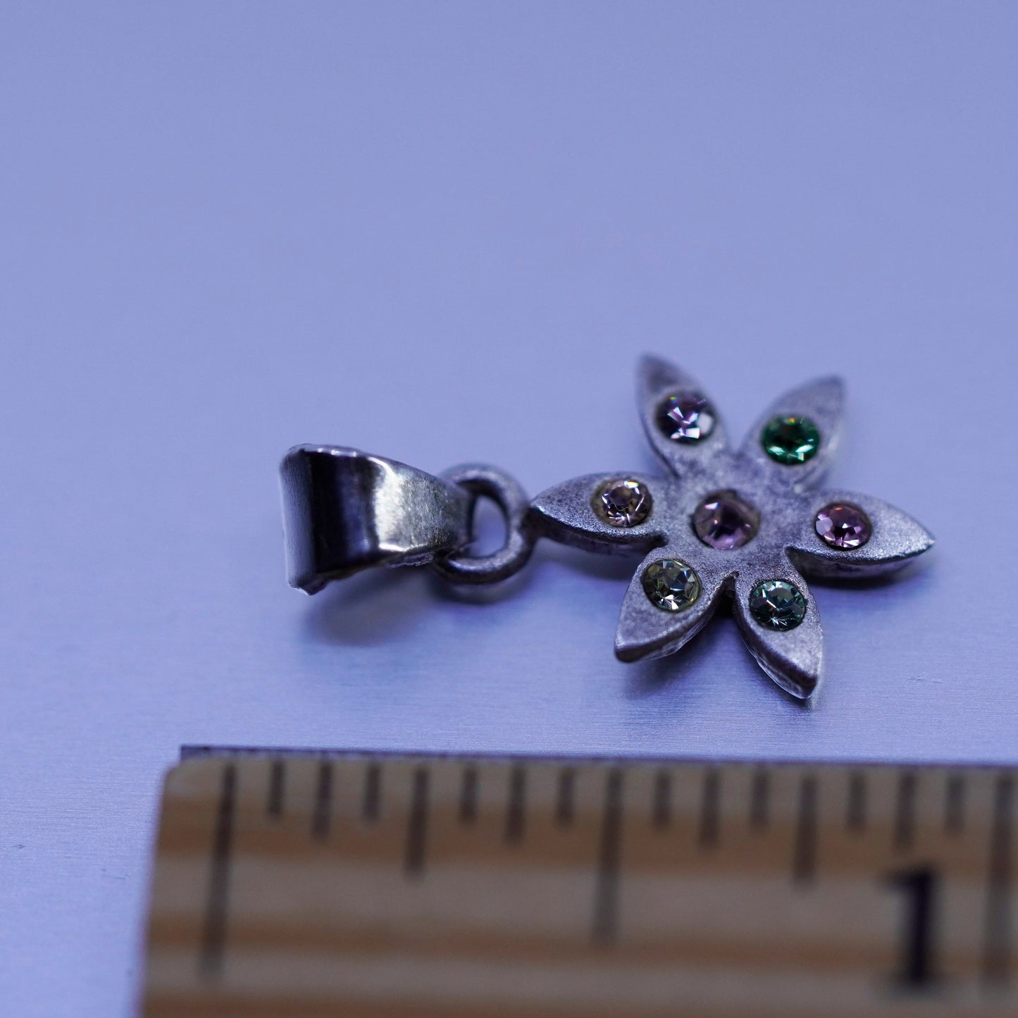 antique sterling 925 silver handmade flower pendant with Crystal