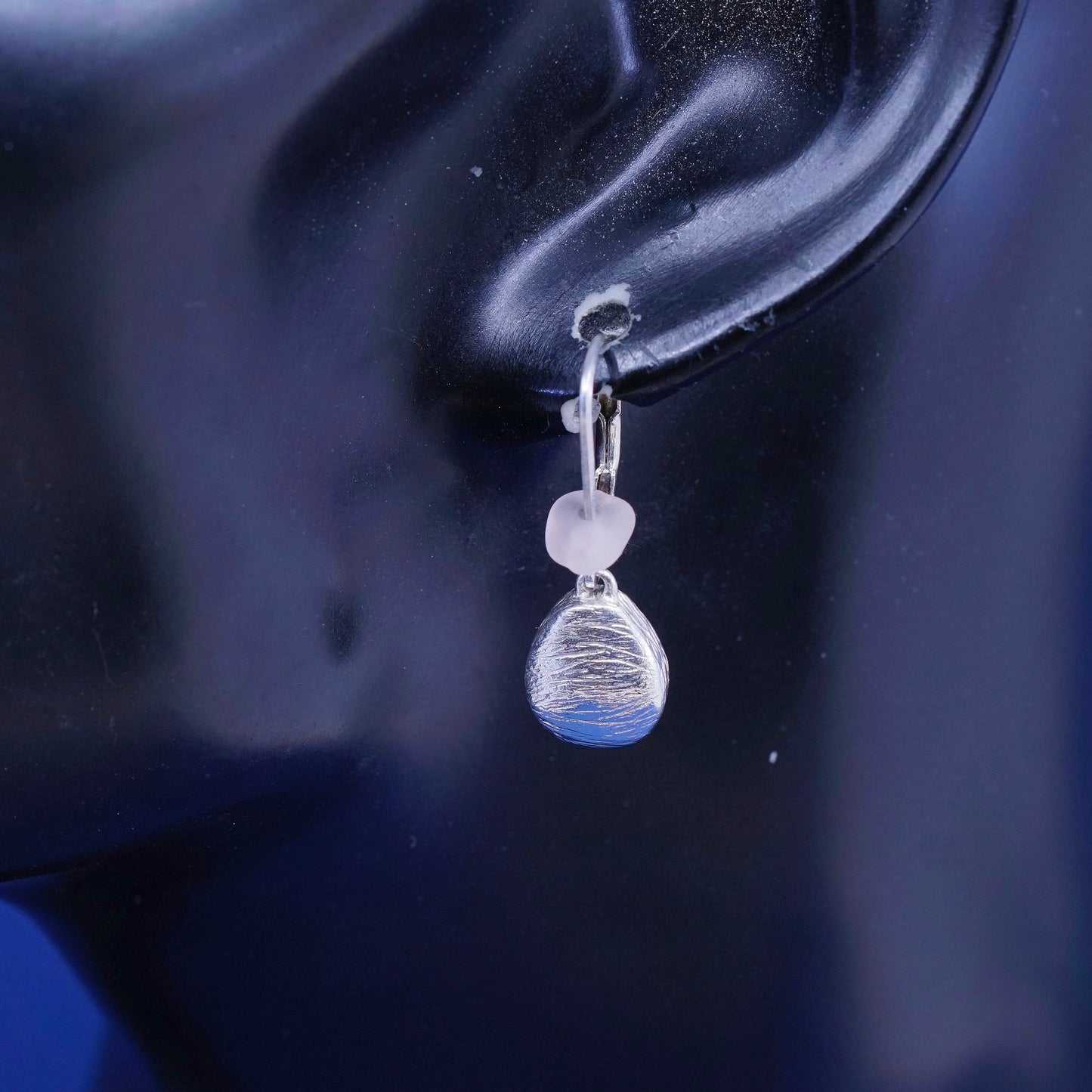 Vintage sterling silver handmade earrings, 925 teardrop drops and pink topaz