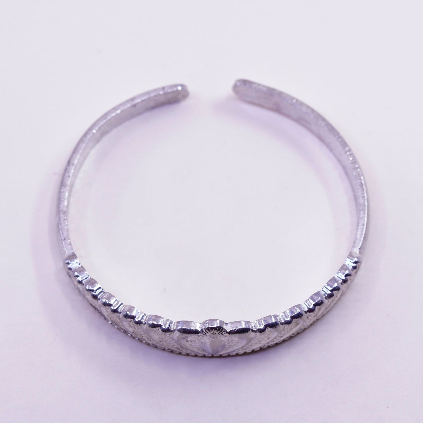 7.25”, vintage Sterling silver handmade cuff, 925 crown bracelet