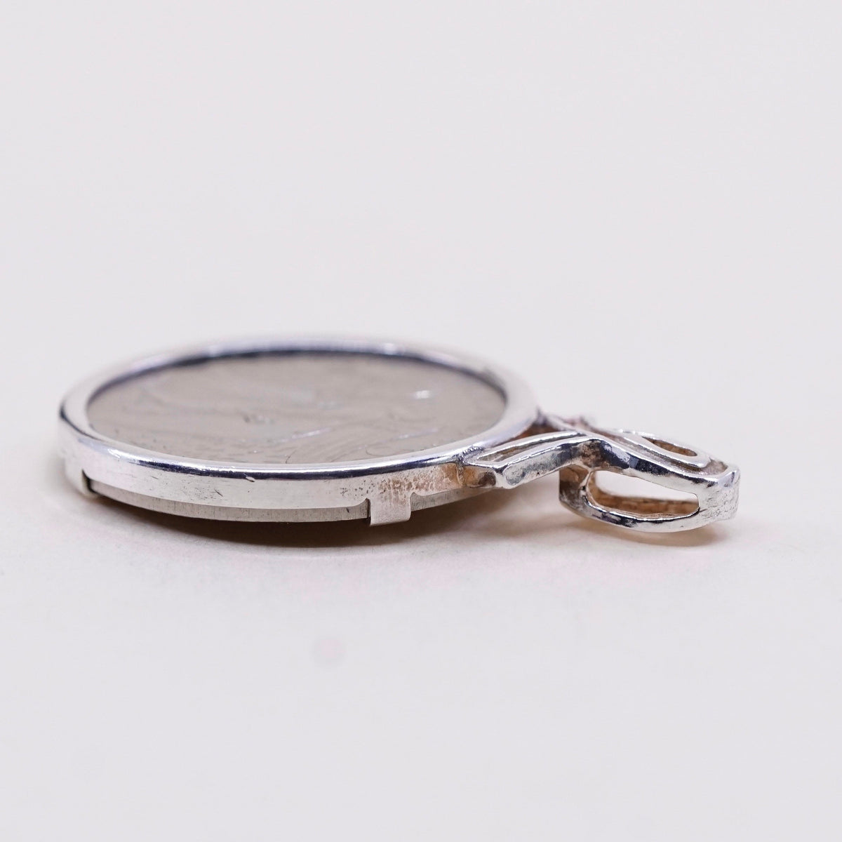 Sterling 925 silver handmade ribbon pendant, Citta Del Vaticano 50 coin charm